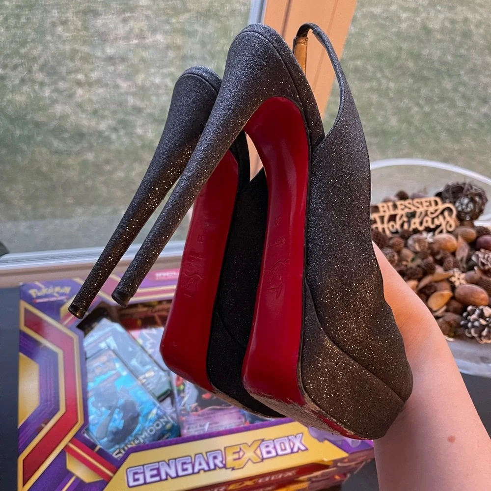 Christian Louboutin kate Lady peep toe GLITZY heel sz 8.5 39 - Picture 4 of 12